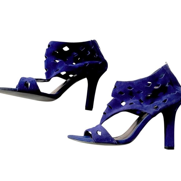 Steve Madden Blue Suede Cutout Caged Heels - Picture 2 of 8